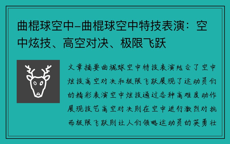 曲棍球空中-曲棍球空中特技表演：空中炫技、高空对决、极限飞跃